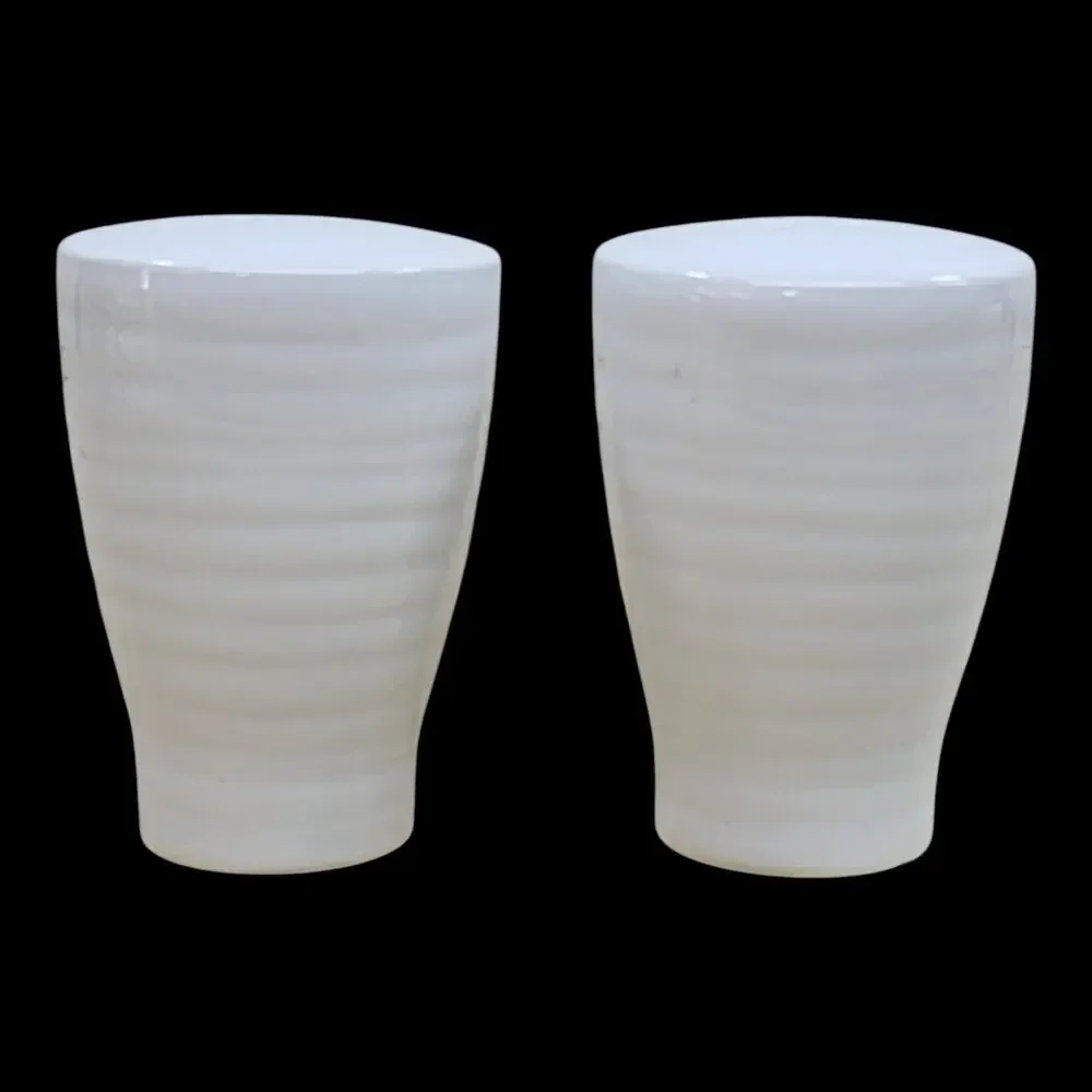 Longaberger White Traditions Salt & Pepper Shakers Set Ribbed Ceramic Microwave